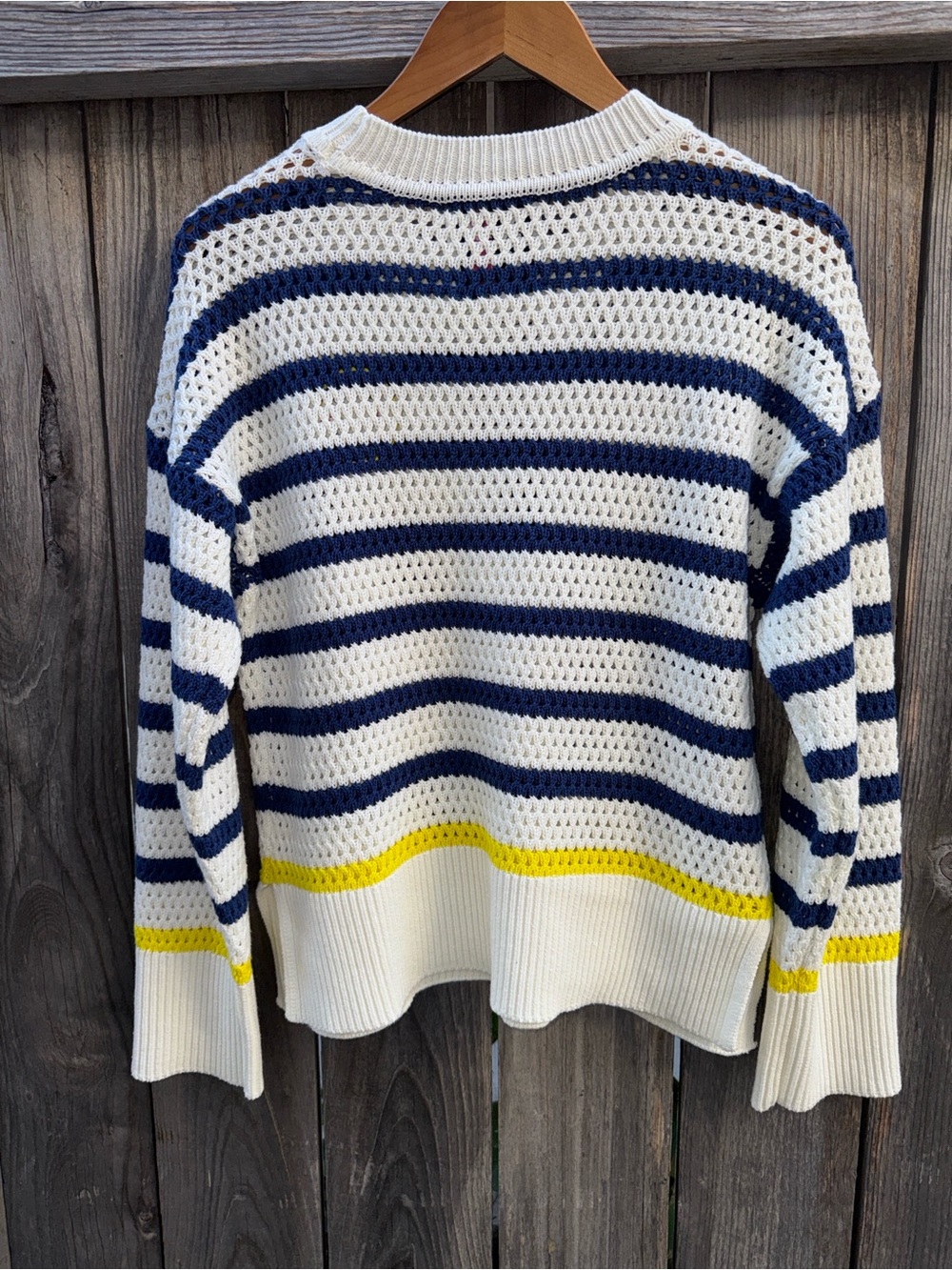 Kerri Rosenthal Crochet Knit Striped Smiley Embroidered Sweater Pullover Medium - Picture 8 of 8